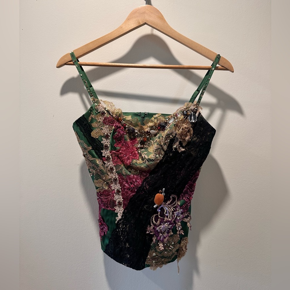 Mandalay Designs• VINTAGE Emerald Satin Corset Top